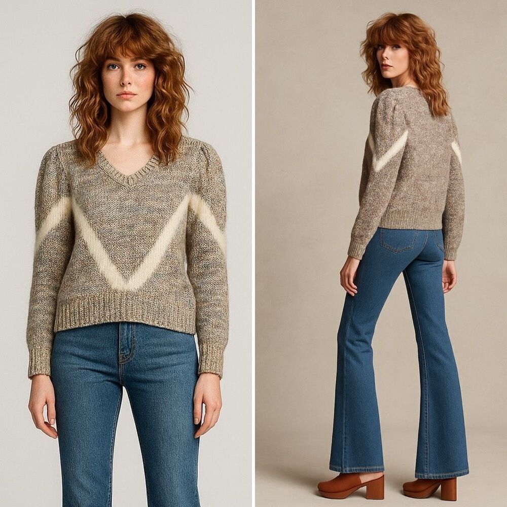 Vintage 80s Nannell Silk Angora Hand Knit Puff Sleeve Sweater L Mori Kei